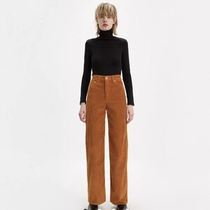 Levis Pants Womens Brown Sz 30 Ribcage Wide Leg Ladies Career Corduroy NWT